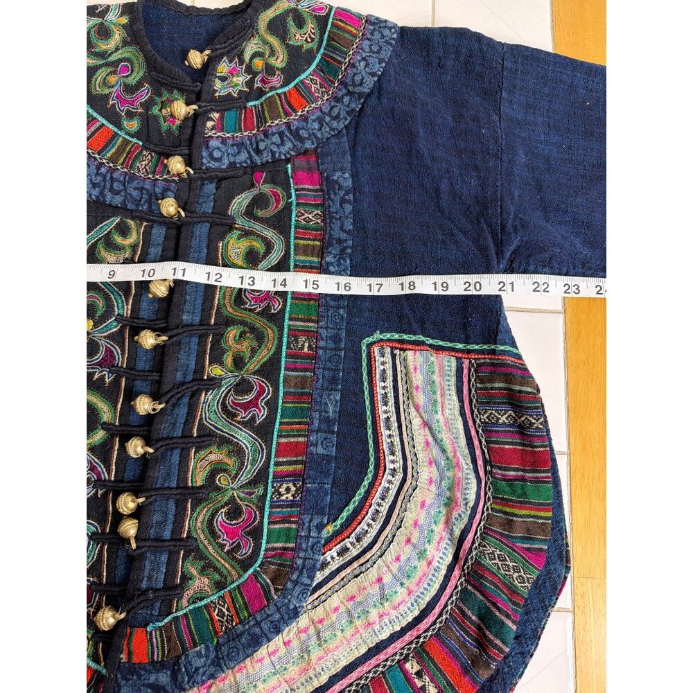 Vintage Hmong Handmade Indigo Jacket Embroidered Tribal OOAK Boho Artisan - Picture 13 of 16